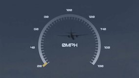 Opening with speedometer overlaying jet, purple fill moving, indicating rising then falling speed. Aviation, instrumentation, dynamics, transportation, digital art, motion, technology - Powered by Shutterstock - Get 15% off with code: PIKWIZARD15