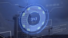 On start circular HUD gauge appearing, ring spinning, readout updating tracking site progress. Futuristic, technology, construction, interface, urban, development, digital - Powered by Shutterstock - Get 15% off with code: PIKWIZARD15