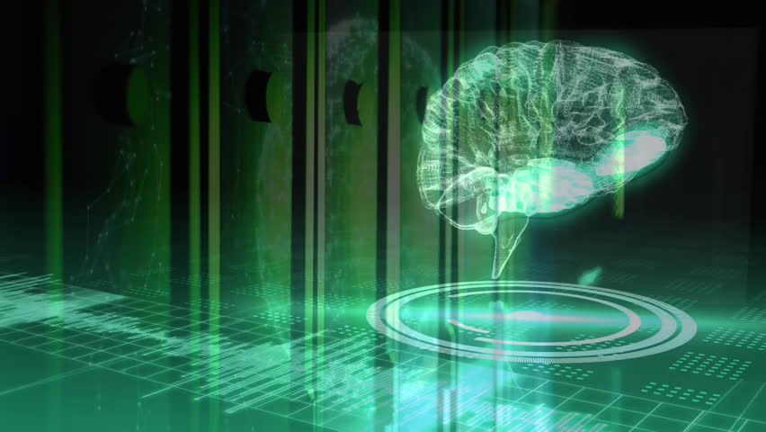 Projector ring glowing emitting neon activating rotating brain hologram pulsing waveform for scan. Futuristic, technology, digital, innovation, virtual, interface, neural - Powered by Shutterstock - Get 15% off with code: PIKWIZARD15