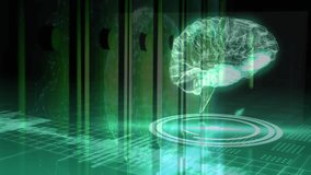 Projector ring glowing emitting neon activating rotating brain hologram pulsing waveform for scan. Futuristic, technology, digital, innovation, virtual, interface, neural - Powered by Shutterstock - Get 15% off with code: PIKWIZARD15