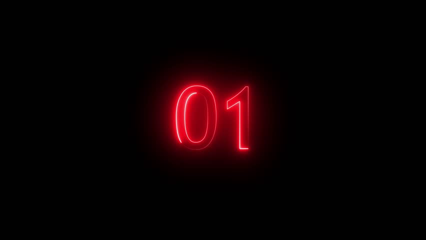  Neon glowing countdown number 01 animation. Neon text 01 number icon background 01 percent discount animated. Neon countdown 01