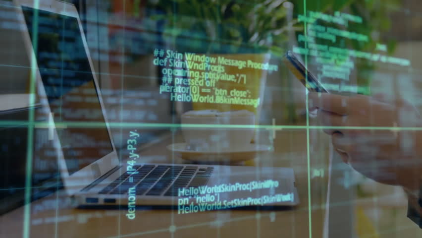 Developer picking smartphone after code overlay expansion for reviewing code at tech desk. Technology, innovation, programming, software, workspace, modern, digital - Powered by Shutterstock - Get 15% off with code: PIKWIZARD15