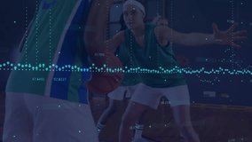 Player initiating crossover dribble driving baseline layup in basketball drill defenders contesting. Athletes, teamwork, competition, intensity, agility, sport, training - Powered by Shutterstock - Get 15% off with code: PIKWIZARD15