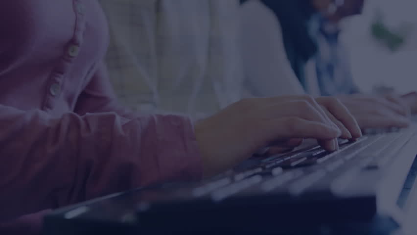 Customer support agents typing and activating pulsating AI brain overlay guiding team collaboration. Technology, teamwork, communication, innovation, office, digital, collaboration - Powered by Shutterstock - Get 15% off with code: PIKWIZARD15