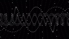 Launching oscillating dotted waveform on black field, overlaying cyan code depicting data flow. Waveform, data visualization, digital art, technology, abstract, network, cyber - Powered by Shutterstock - Get 15% off with code: PIKWIZARD15
