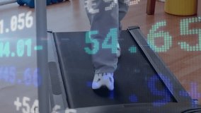 Treadmill belt starting, runner lower body jogging as financial ticker graphics updating per second. Fitness, achievement, movement, technology, health, determination, vitality - Powered by Shutterstock - Get 15% off with code: PIKWIZARD15