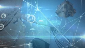 Man crouching, reaching handhold and activating tech nodes and charts tracking climbing performance. Digital, innovation, technology, data, analytics, performance, futurism - Powered by Shutterstock - Get 15% off with code: PIKWIZARD15