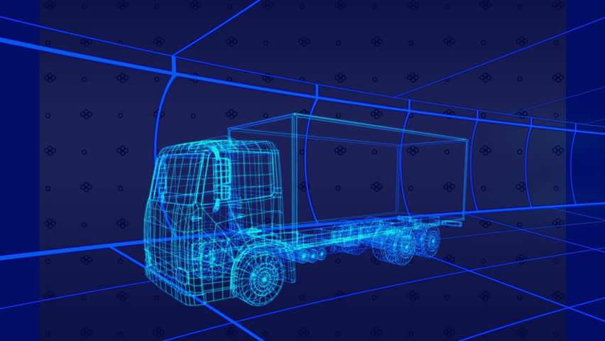 At sequence start wireframe truck staying centered, bars sliding, line chart moving showing data. Technology, data visualization, 3d design, futuristic, digital, analytics, innovation - Powered by Shutterstock - Get 15% off with code: PIKWIZARD15