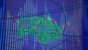 Opening grid green wireframe van centering bars fluctuating and red line sweeping and showing data. Futuristic, technology, visualization, analytics, digital, abstract, data - Powered by Shutterstock - Get 15% off with code: PIKWIZARD15