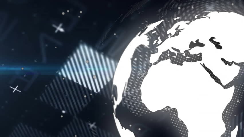 Digital globe rotating in view starting currency panel sliding connector line mapping finance flow. Futuristic, technology, global, connectivity, data visualization, virtual interface, analytics