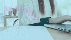 Female analyst initiating typing at desk and generating financial chart overlays monitoring trends. Professional, data, analytics, modern, workspace, productivity, digital - Powered by Shutterstock - Get 15% off with code: PIKWIZARD15