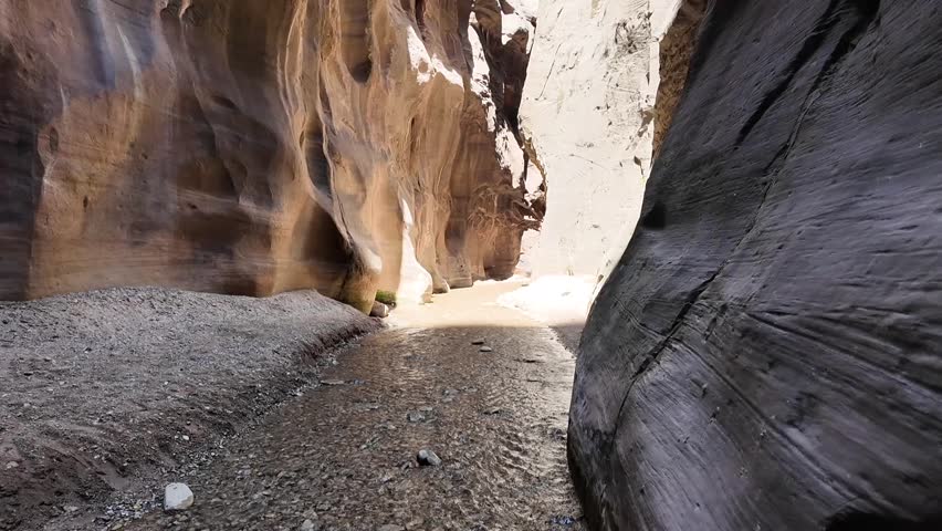 Beautiful serene calm waters and slot canyons in the Narrows hike at zion national park utah in summer