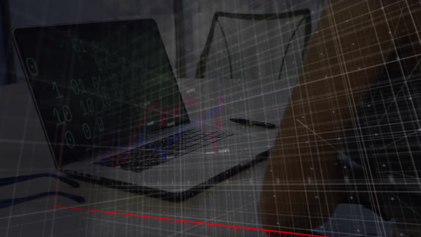 Laptop receiving business metrics input and generating 3D bar chart line graphs arrow code panel. Data visualization, analytics, digital interface, financial data, graphical display, technology, - Powered by Shutterstock - Get 15% off with code: PIKWIZARD15