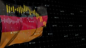 German flag appearing, candlesticks scrolling and tickers updating while visualizing market trends. Digital market, financial analysis, stock market, data visualization, holographic display, - Powered by Shutterstock - Get 15% off with code: PIKWIZARD15