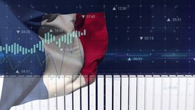 Italian flag entering from left, candlesticks drifting and 3D bars rising, visualizing market data. Patriotism, finance, data visualization, technology, digital, abstract, corporate - Powered by Shutterstock - Get 15% off with code: PIKWIZARD15