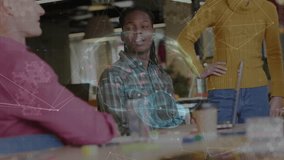 Laptop turning and showing hologram sphere as speaker gestures explaining data in sales meeting. Holography, collaboration, innovation, technology, communication, presentation, teamwork - Powered by Shutterstock - Get 15% off with code: PIKWIZARD15