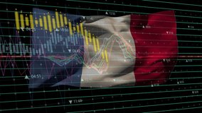 Opening French flag waving with candlesticks and colorful graphs rising showing market trends. Vector, financial, digital, technology, analytics, market, business - Powered by Shutterstock - Get 15% off with code: PIKWIZARD15