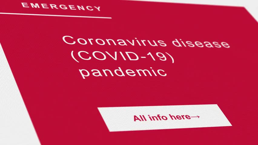 Close-up animation of World Health Organization (WHO) COVID-19 information displayed on a computer screen, highlighting global health updates and pandemic data.
