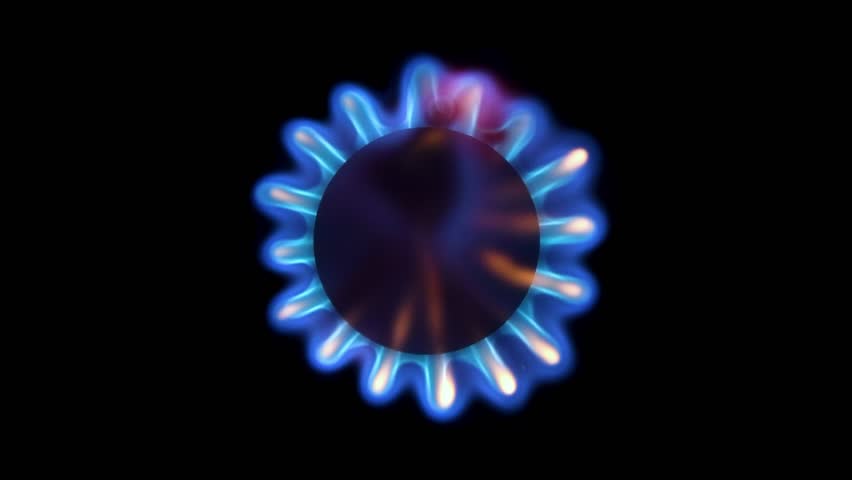 Small Gas Stove Ignition and Blue Flame in 4K Slow Motion – Compact Ring with Dynamic Rising Fire and Red Highlights on black background - Powered by Shutterstock - Get 15% off with code: PIKWIZARD15