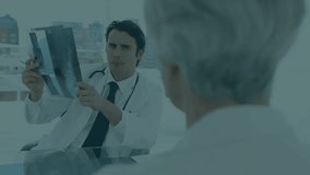 Physician examining patient X-ray causing social media alert icons floating across desk. Medical, consultation, technology, healthcare, digital, professionalism, analytics - Powered by Shutterstock - Get 15% off with code: PIKWIZARD15