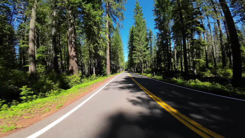 Oregon Crater Lake National Park Highway 62 Eastbound 04 Rear View Driving Plates USA Ultra Wide