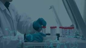 Laboratory technician pipetting tube closing centrifuge lid and initiating spin with code overlays. Scientist, laboratory, research, experimentation, automation, molecular, data - Powered by Shutterstock - Get 15% off with code: PIKWIZARD15