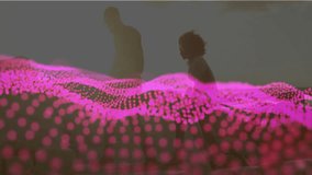 Man lifting VR headset and donning device for coastal tech exploration, pink wave graphic cresting. Futuristic, innovation, technology, adventure, serenity, outdoor, dynamic - Powered by Shutterstock - Get 15% off with code: PIKWIZARD15