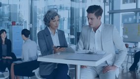 Senior female executive tapping tablet and animating diagram guiding colleague for design review. Collaboration, teamwork, innovation, modern, professional, discussion, strategy - Powered by Shutterstock - Get 15% off with code: PIKWIZARD15