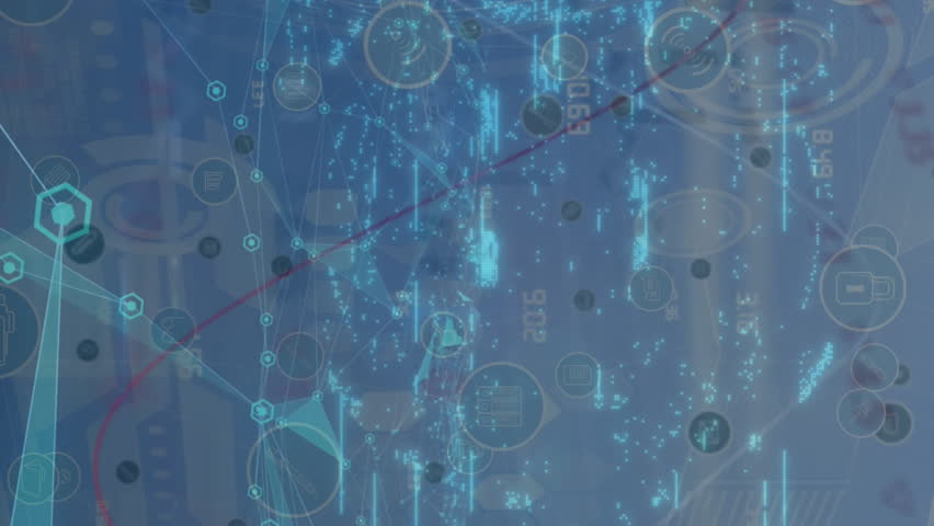 Security padlock icon and network of digital icons over financial data processing on blue background. Cyber security and business technology concept - Powered by Shutterstock - Get 15% off with code: PIKWIZARD15