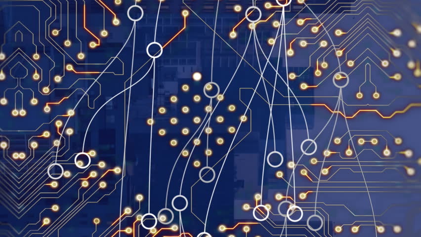 Animation of network of connections and computer circuit board over cityscape. Global business, computing and digital interface concept digitally generated video. - Powered by Shutterstock - Get 15% off with code: PIKWIZARD15