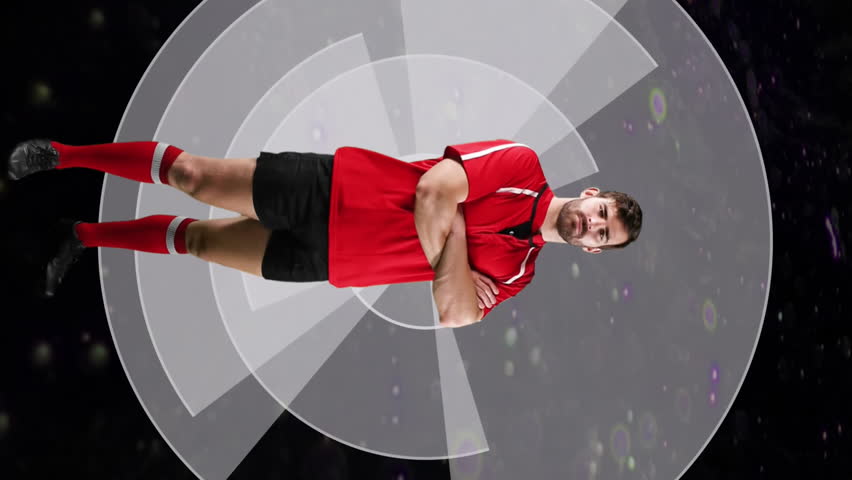 Animation of scope scanning and data processing over caucasian male rugby player. Global sports, competition and data processing concept digitally generated video. - Powered by Shutterstock - Get 15% off with code: PIKWIZARD15