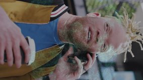 Animation of globes and graphs over african american man drinking coffee while talking on cellphone. Digital composite, multiple exposure, report, business, globalization and technology concept. - Powered by Shutterstock - Get 15% off with code: PIKWIZARD15