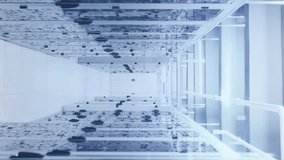 Animation of multiple profile icons against mosaic squares over computer server room. Global networking and business data storage technology concept - Powered by Shutterstock - Get 15% off with code: PIKWIZARD15