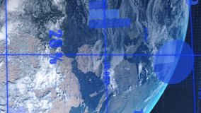 Animation of statistical data processing over grid network over a globe against blue background. Global networking and business data technology concept - Powered by Shutterstock - Get 15% off with code: PIKWIZARD15
