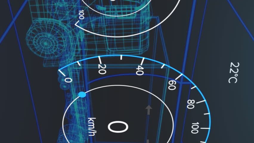 Animation of speedometer, gps and charge status data on vehicle interface, over 3d truck model. transport and technology, engineering design and digital interface concept digitally generated video. - Powered by Shutterstock - Get 15% off with code: PIKWIZARD15
