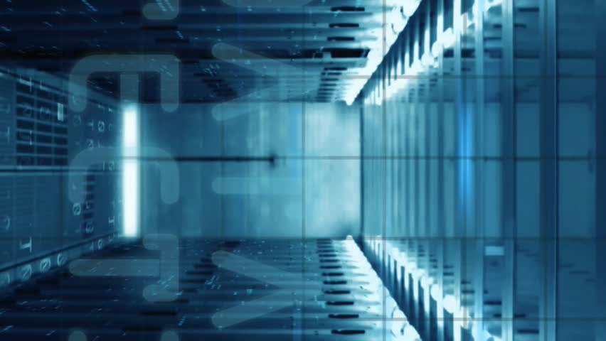 Animation of data protection text, fingerprint in circles, icons, computer language on server room. Digital composite, multiple exposure, biometric, security, networking, data server and technology. - Powered by Shutterstock - Get 15% off with code: PIKWIZARD15