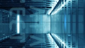 Animation of data protection text, fingerprint in circles, icons, computer language on server room. Digital composite, multiple exposure, biometric, security, networking, data server and technology. - Powered by Shutterstock - Get 15% off with code: PIKWIZARD15