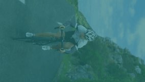 Animation of mathematical equations over caucasian female cyclist riding a bicycle on the street. Sports, fitness and research science technology - Powered by Shutterstock - Get 15% off with code: PIKWIZARD15