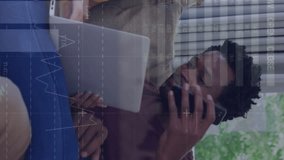 Animation of digital icons with data processing over diverse couple using laptop. Global business, finances, computing and data processing concept digitally generated video. - Powered by Shutterstock - Get 15% off with code: PIKWIZARD15