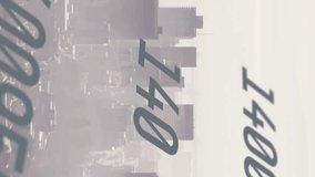 Animation of financial data processing over cityscape. Global finance, business, connections, computing and data processing concept digitally generated video. - Powered by Shutterstock - Get 15% off with code: PIKWIZARD15