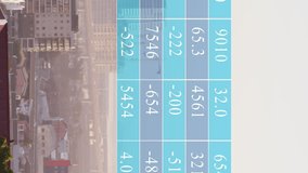 Animation of numbers in table over modern cityscape against sky. Digital composite, multiple exposure, business, digits, abstract, buildings and architecture concept. - Powered by Shutterstock - Get 15% off with code: PIKWIZARD15