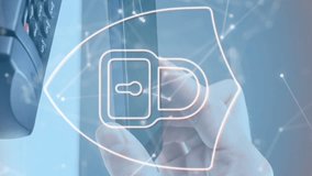 Animation of network of connections and security padlock on shield over payment terminal. global data security and contactless payments safety concept digitally generated video. - Powered by Shutterstock - Get 15% off with code: PIKWIZARD15