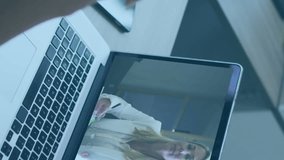 Animation of graphs, globes, circles, bars, diverse female coworkers discussing on video call. Digital composite, multiple exposure, report, business, teamwork, globalization and technology concept. - Powered by Shutterstock - Get 15% off with code: PIKWIZARD15