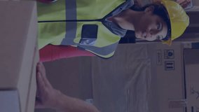 Animation of icons and data processing over diverse people working in office. Global shipping, business, connections, computing and data processing concept digitally generated video. - Powered by Shutterstock - Get 15% off with code: PIKWIZARD15