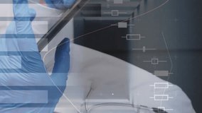 Animation of financial data processing over caucasian female doctor using tablet. Global medicine, business, connections, computing and data processing concept digitally generated video. - Powered by Shutterstock - Get 15% off with code: PIKWIZARD15