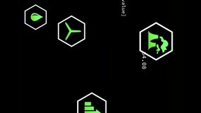 Animation of ecology icons over data processing on black background. Global ecology, computing and digital interface concept digitally generated video. - Powered by Shutterstock - Get 15% off with code: PIKWIZARD15