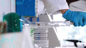 Scientists working in laboratory with chemical formulas animation over equipment. Science, research, experiment, chemistry, technology, innovation - Powered by Shutterstock - Get 15% off with code: PIKWIZARD15