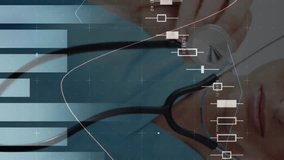 Using stethoscope, doctor examining financial data analysis animation on screen. Healthcare, technology, finance, analytics, diagnosing, monitoring - Powered by Shutterstock - Get 15% off with code: PIKWIZARD15