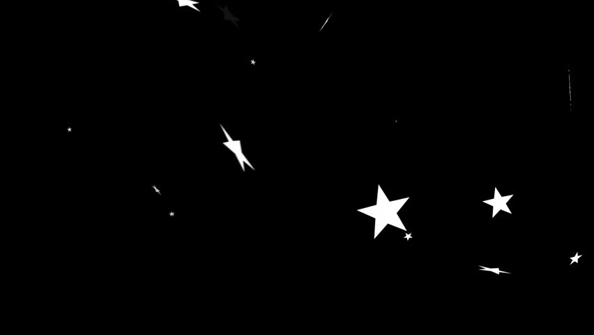 Gold and white stars with confetti falling animation on black background. Celebration, festive, party, sparkle, glitter, joy