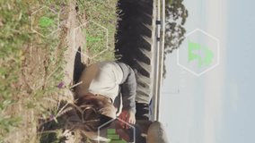 Person in military attire climbing obstacle with data processing animation overlay. training, exercise, technology, digital, innovation, teamwork - Powered by Shutterstock - Get 15% off with code: PIKWIZARD15